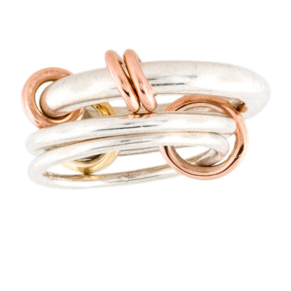 SPINELLI KILCOLLIN TRI-TONE 18K ROSE YELLOW GOLD & STERLING ORION SG BAND RING - Picture 3 of 10